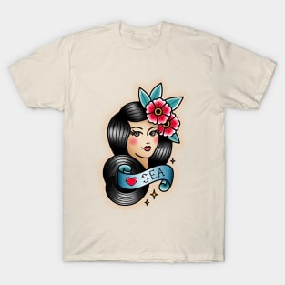 Girl Love Sea - Old School Tattoo T-Shirt